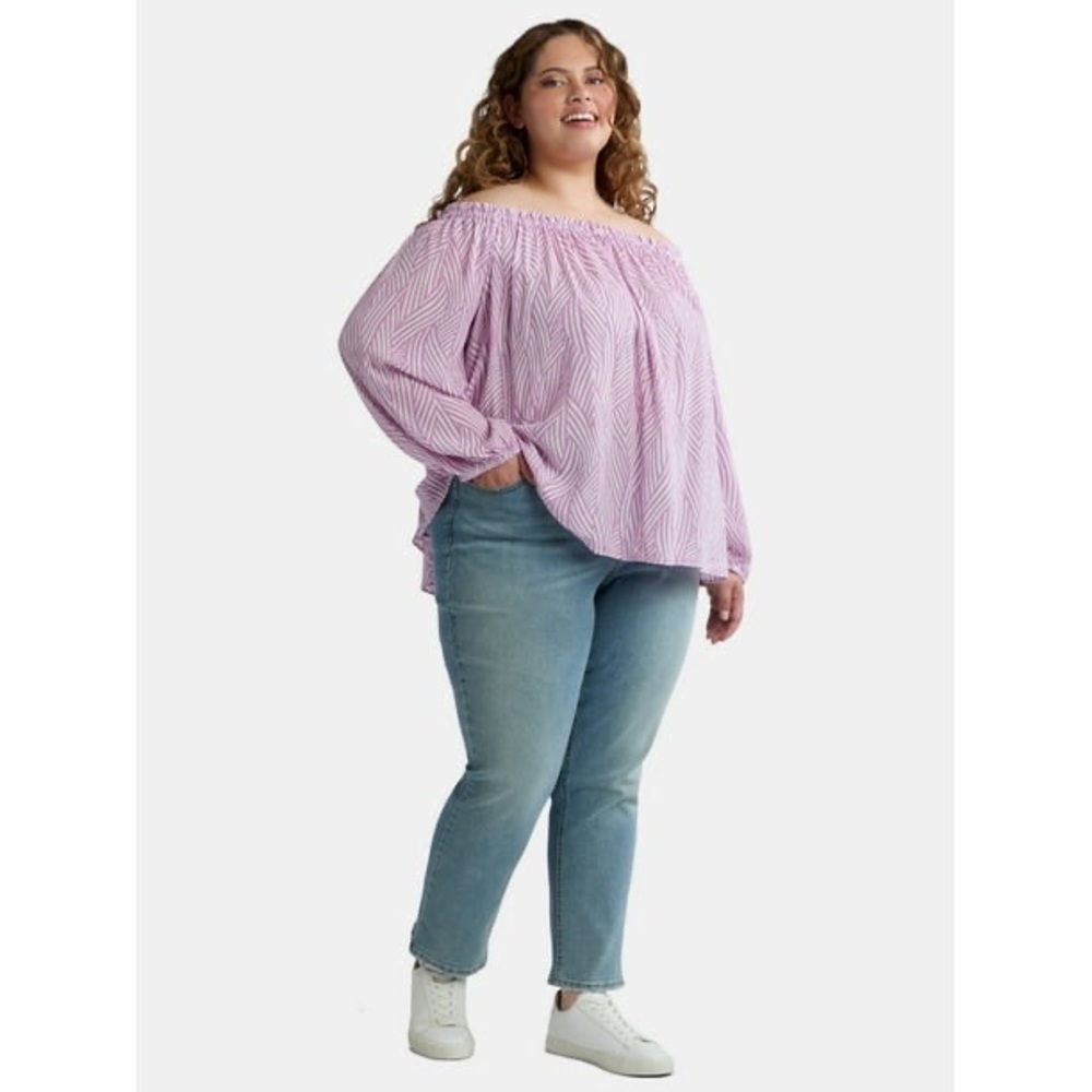 NWT Terra & Sky Women's Pink/Purple Striped Blouse